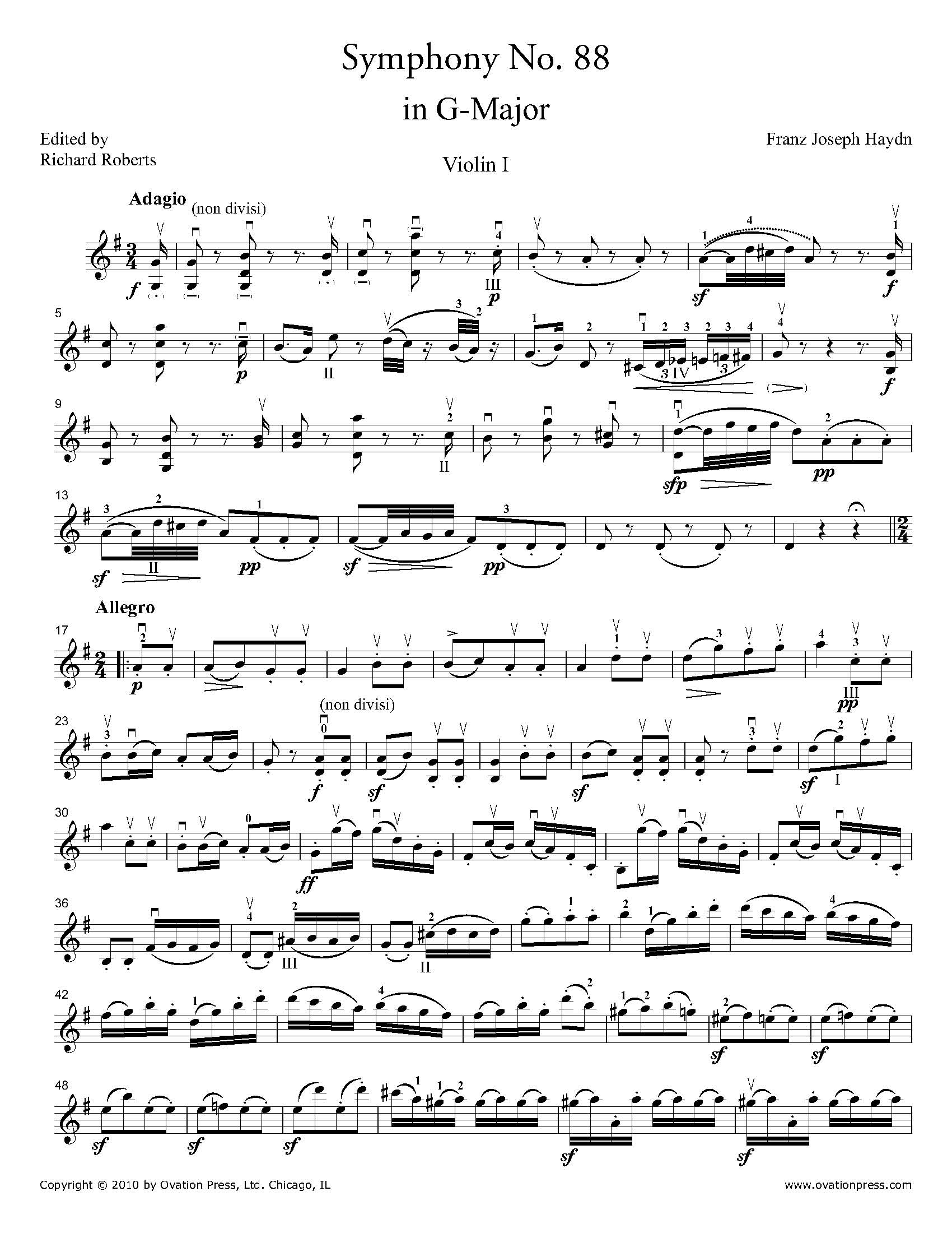 Haydn Symphony No. 88 Violin I Part by Richard Roberts