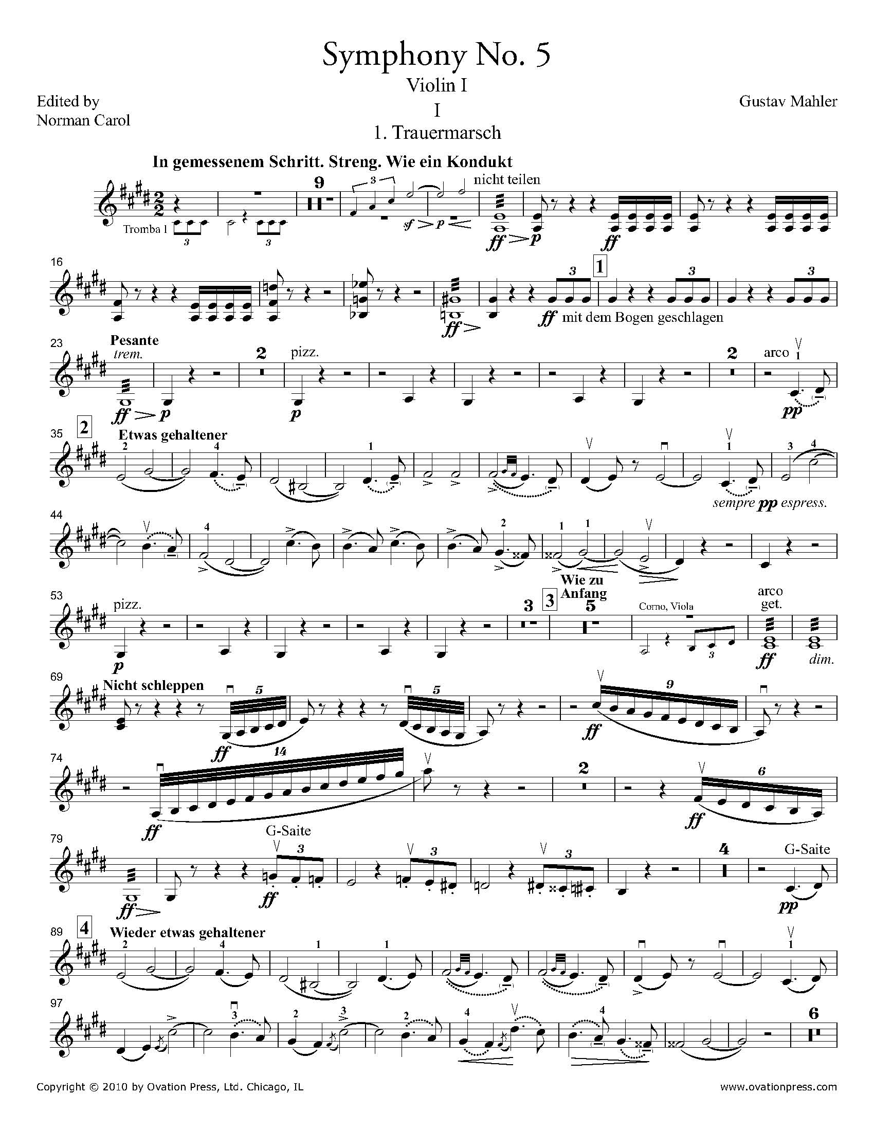 by　No.　Norman　Mahler　Violin　Part　Symphony　I　Carol