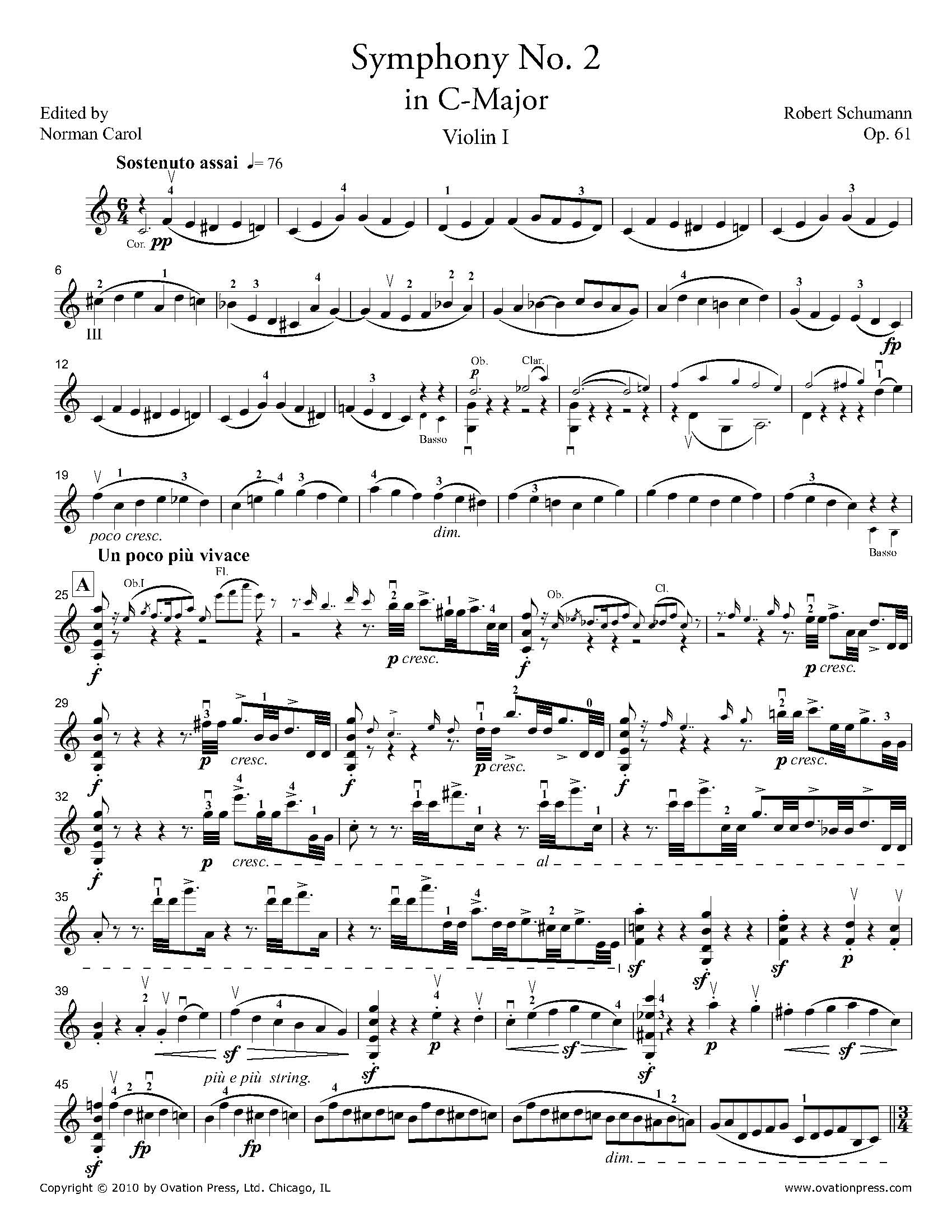 Schumann Symphony No 2 Violin I Part By Norman Carol