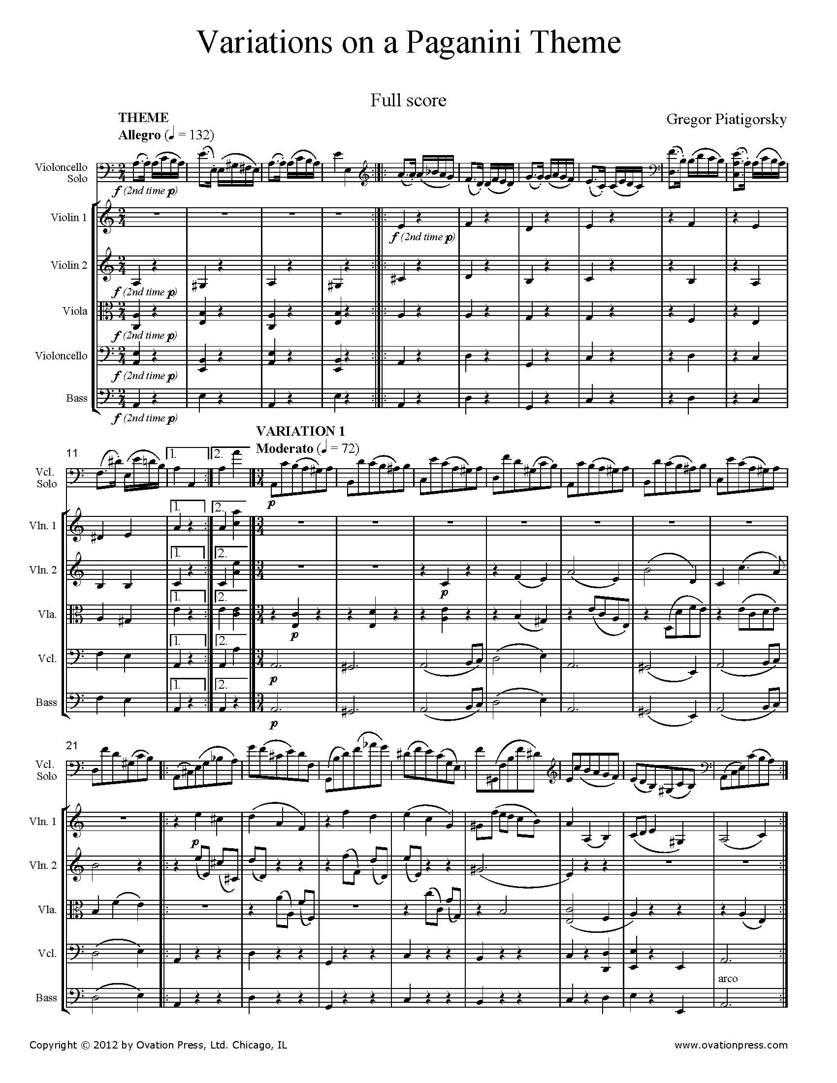 Piatigorsky Variations on a Paganini Theme arr. for Cello and String Orchestra