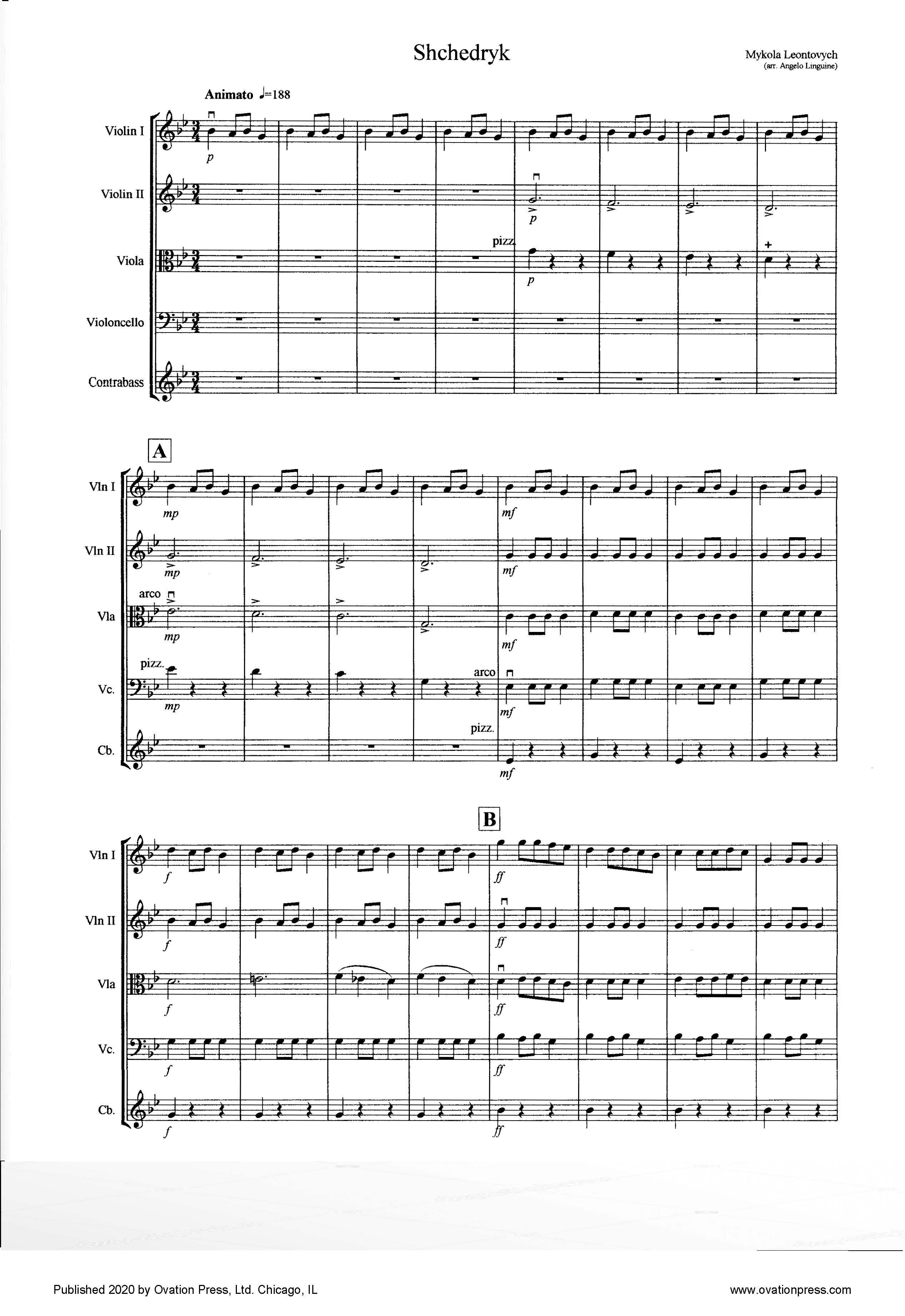 Leontovych Shchedryk (for Intermediate String Orchestra)