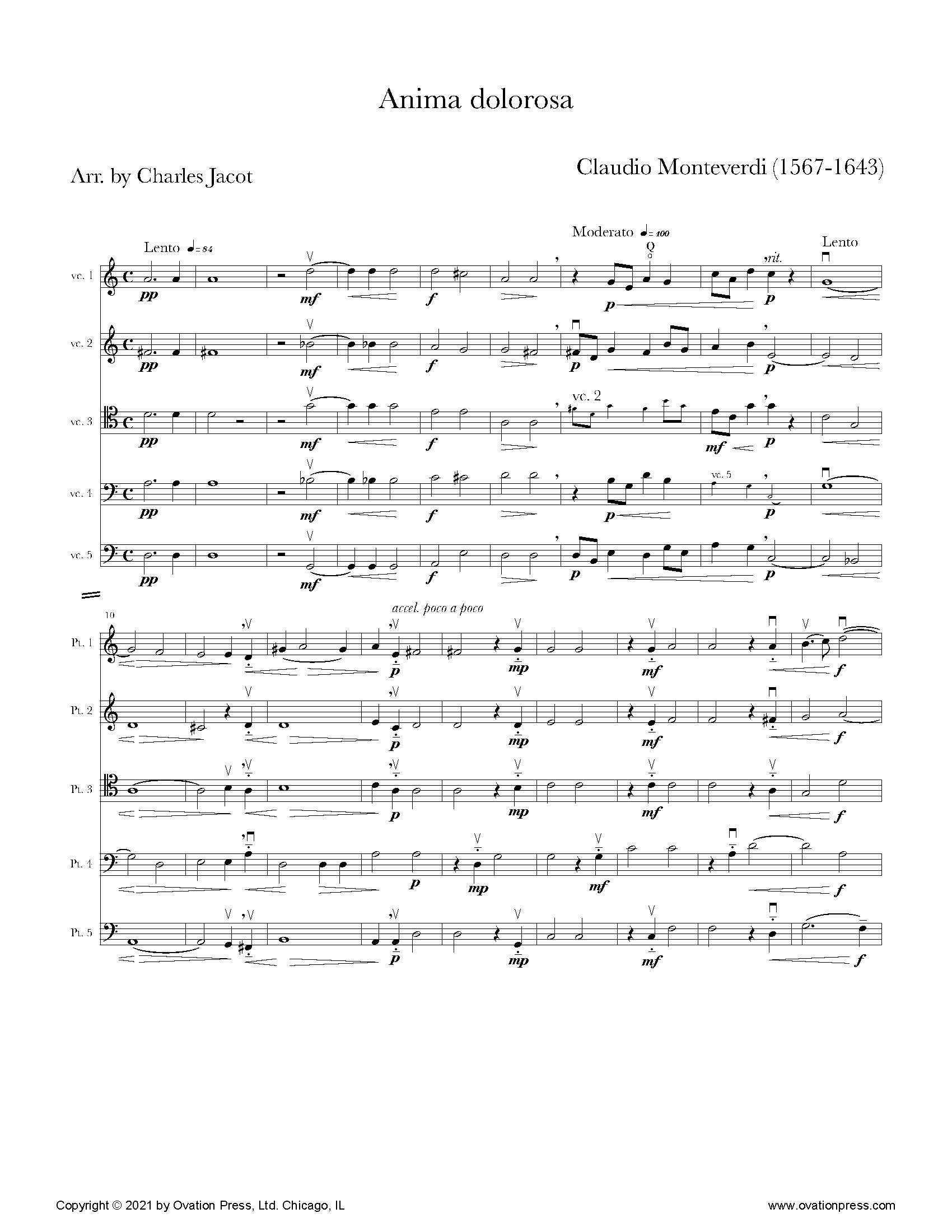 Monteverdi Anima dolorosa (for Cello Quintet)