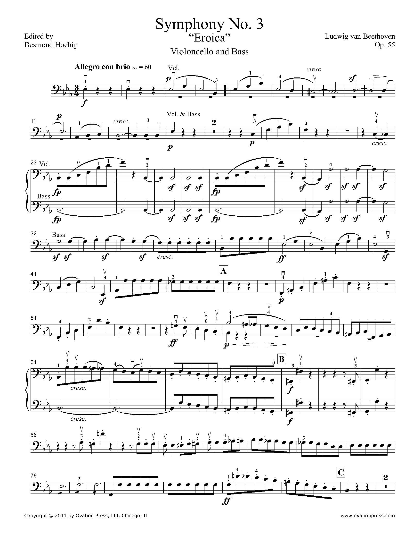 Beethoven Eroica Symphony No. 3 Cello Part by Desmond Hoebig