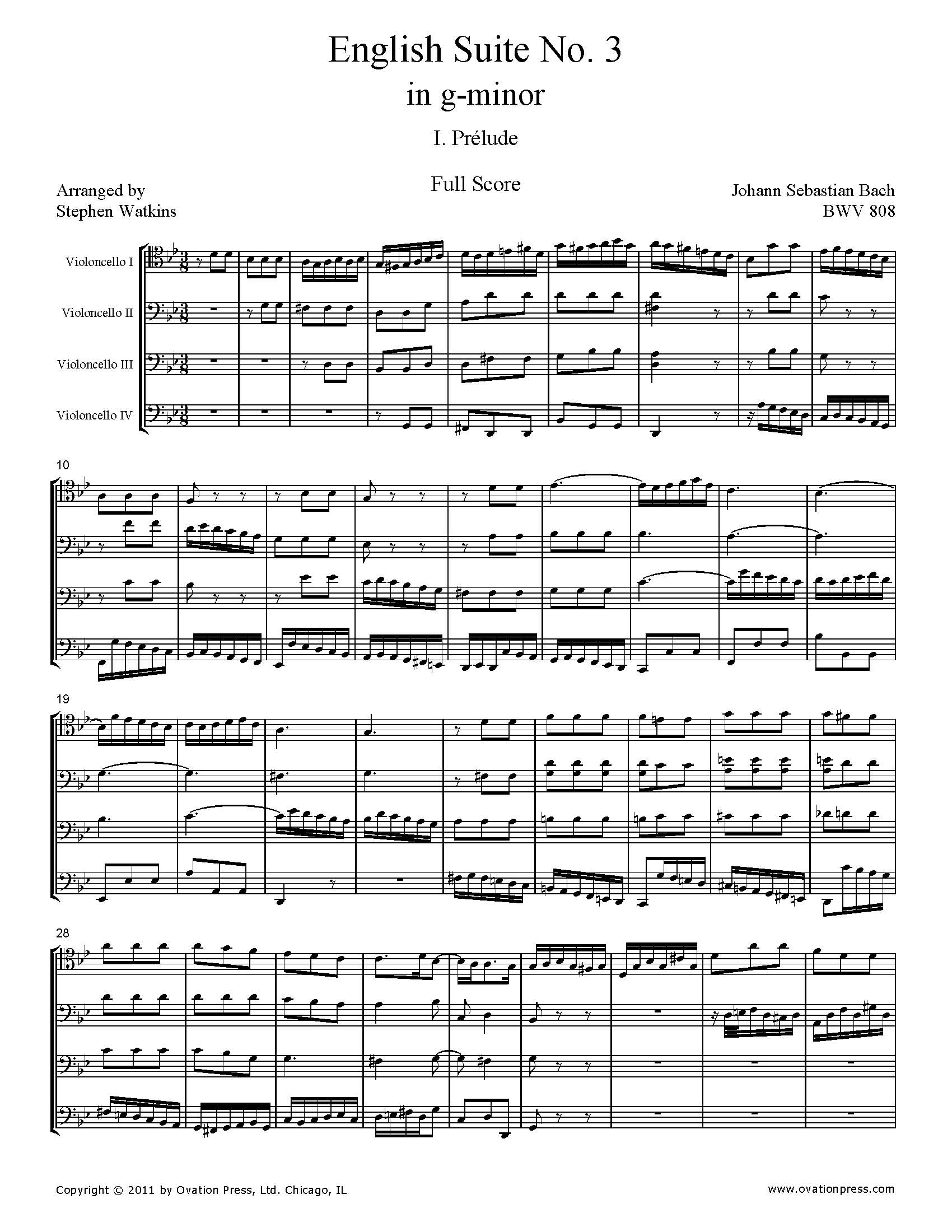 Bach English Suite No. 3 Arranged for Cello Quartet