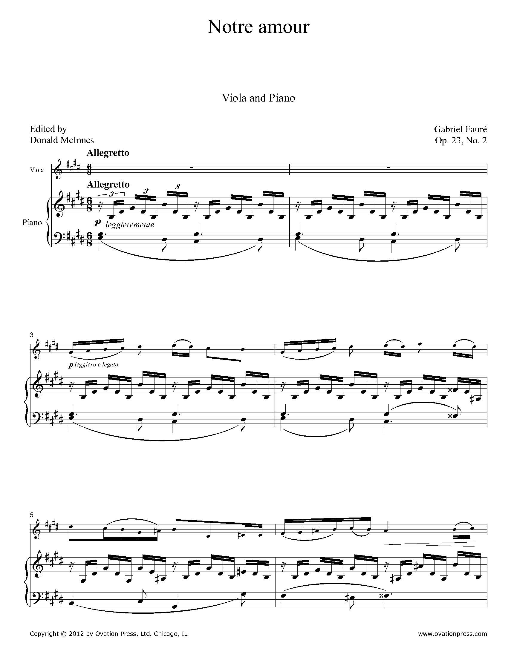 Fauré Notre amour for Viola and Piano
