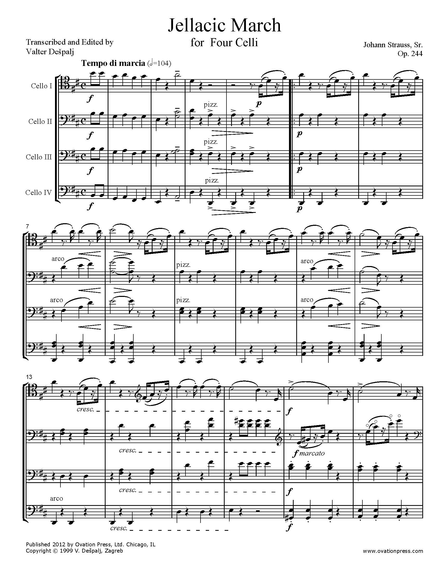 Strauss Jellacic March Transcribed for Cello Quartet