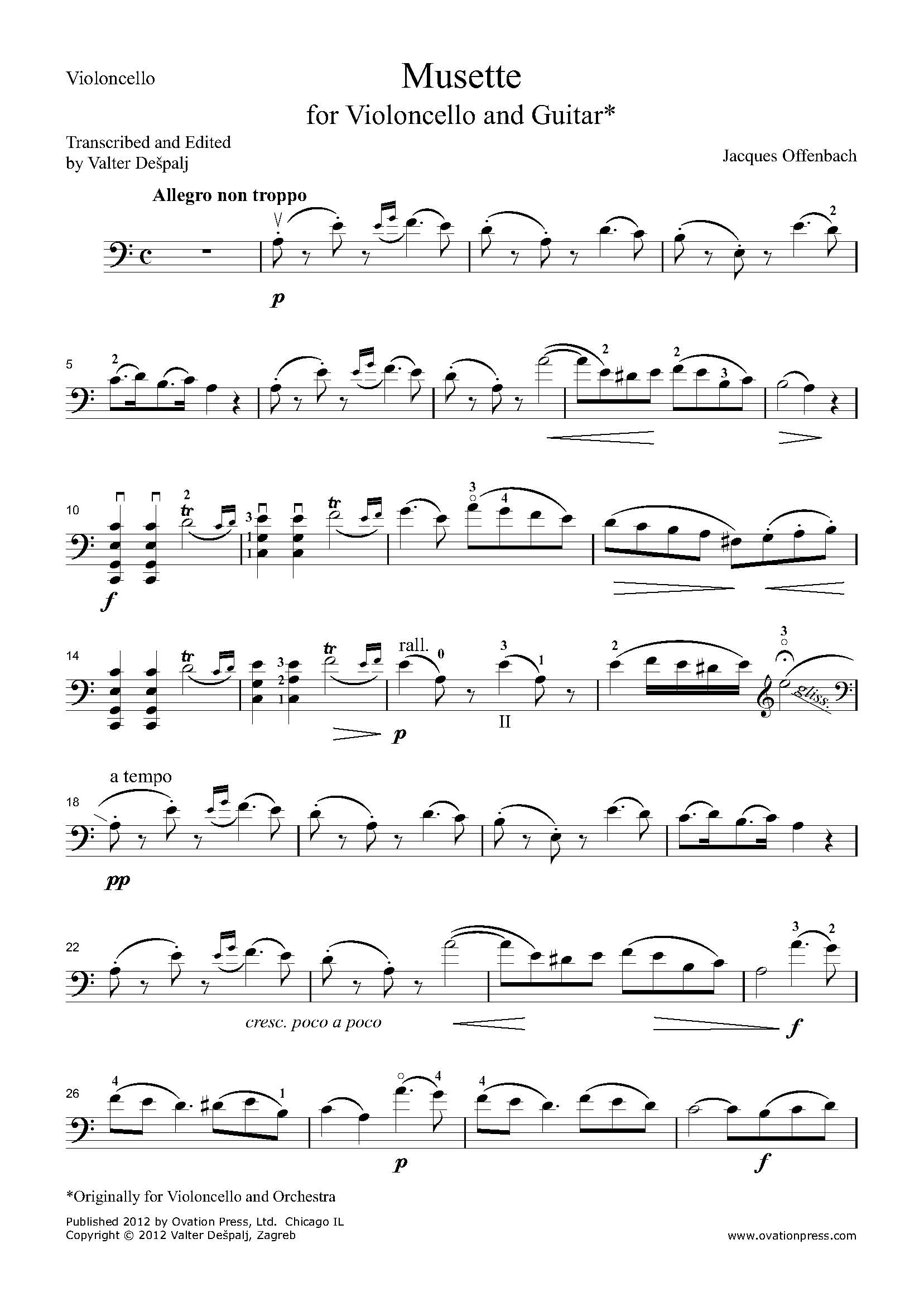 Offenbach Musette Transcribed for Cello and Guitar