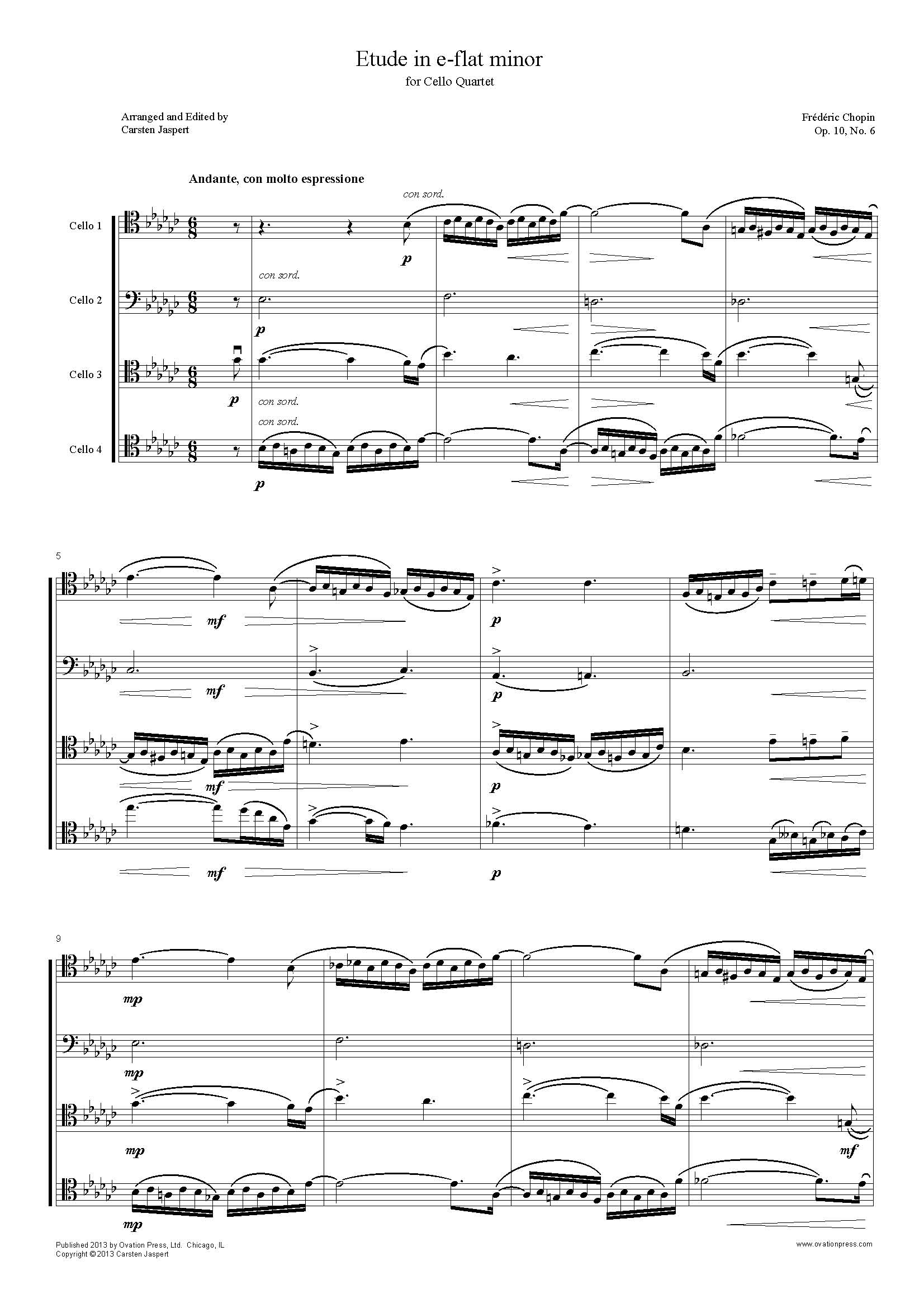 Chopin Etude in e-flat minor Arranged for Cello Quartet