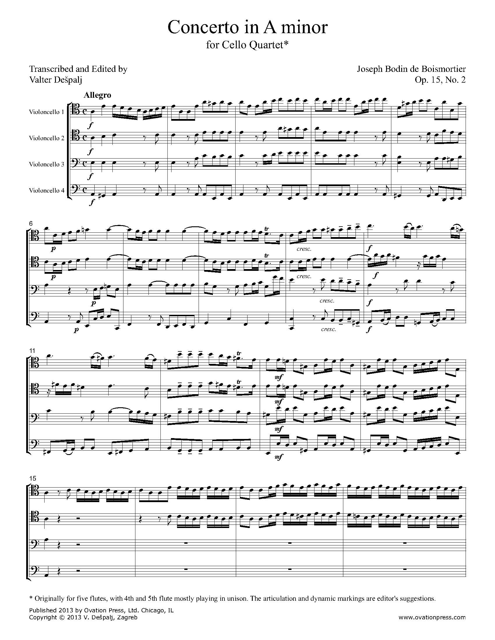 Boismortier Concerto in A minor Transcribed for Cello Quartet