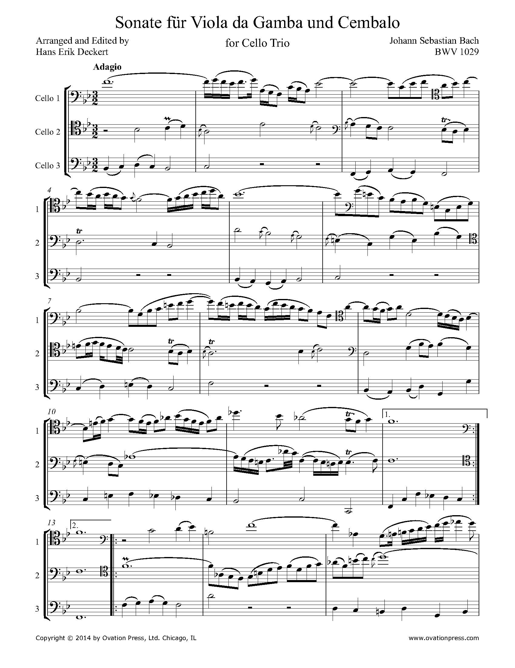 Bach Adagio from Sonate für Viola da Gamba und Cembalo BWV 1029 (for Cello Trio)