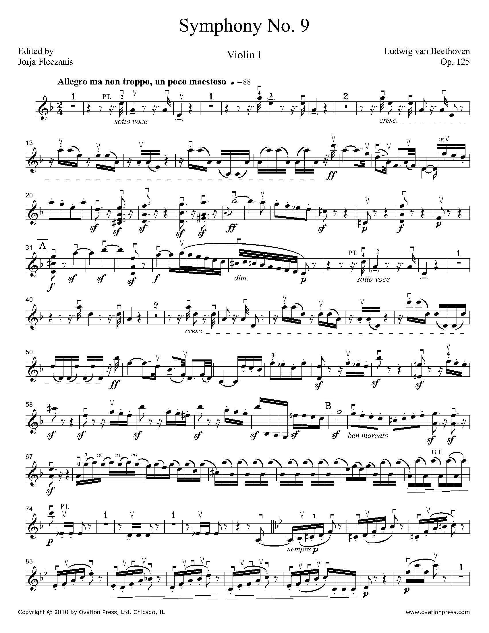Beethoven Choral Symphony No. 9 Violin I Part by Jorja Fleezanis