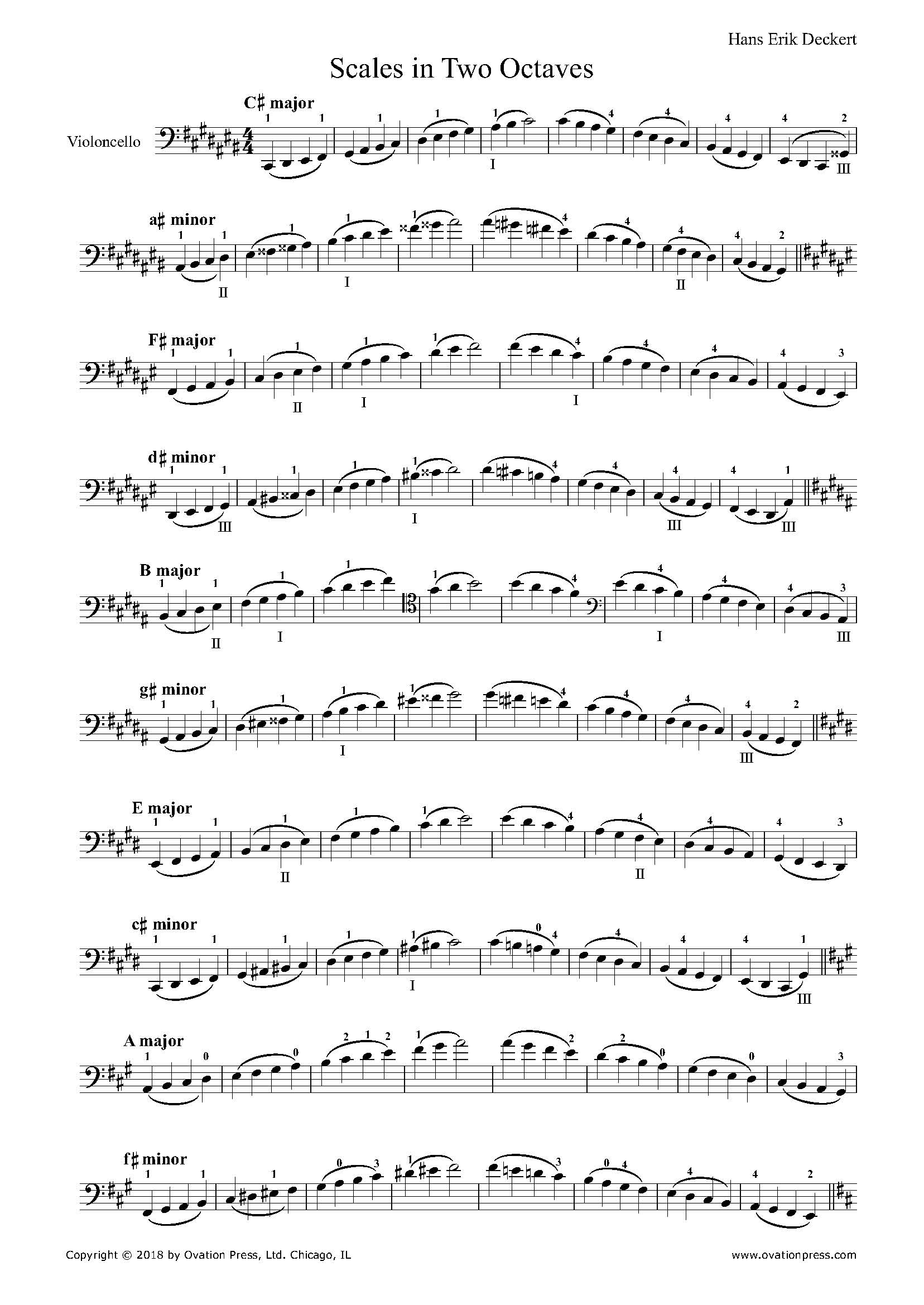 Thirty Scales for Cello (Two and Three Octaves)